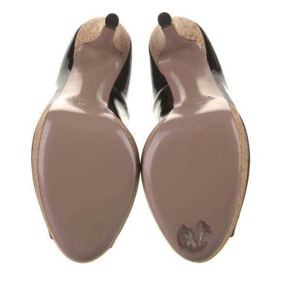 NEW GUCCI Black Patent Leather Cork Platform Stiletto Peep Toe Pumps Sz IT 38 8 - Picture 5 of 6